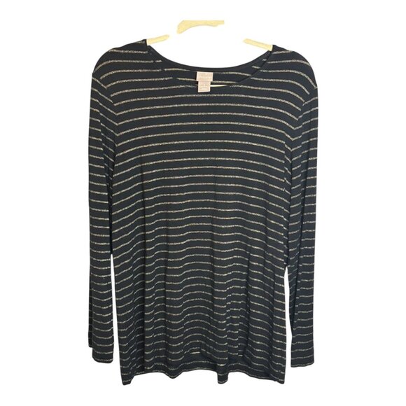 Chico's Tops - Chico's Blouse Women's Size‎ XL Sparkle Glitter Stripes Gold Black Chicos 3